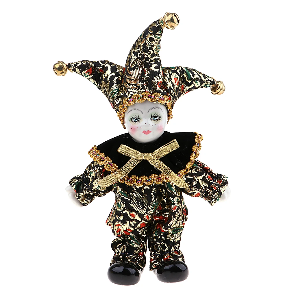 9 Inch Porcelain Smiling Clown Doll Wearing  Outfits Funny Harlequin Doll Circus Props Halloween Christmas Decoration Kids Gifts