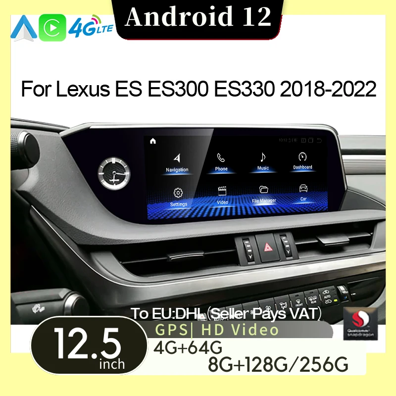 

12.5 Inch Qualcomm Android 12 GPS Navigation For Lexus ES ES200 ES250 ES350 ES300H 2018-2022 Car Radio Multimedia Player CarPlay