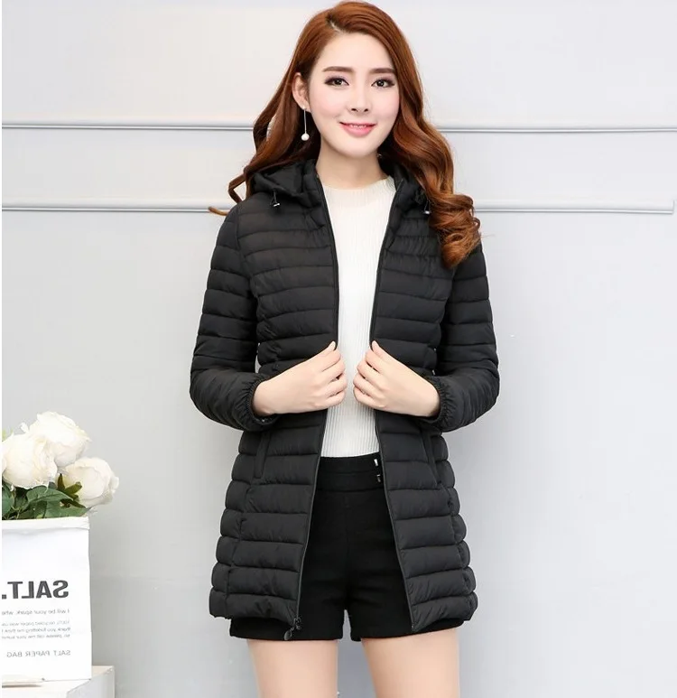 2025年韓国風ミドル丈レディース中綿コート、スリムフィット中綿ジャケット、大きいサイズダウン中綿ジャケット