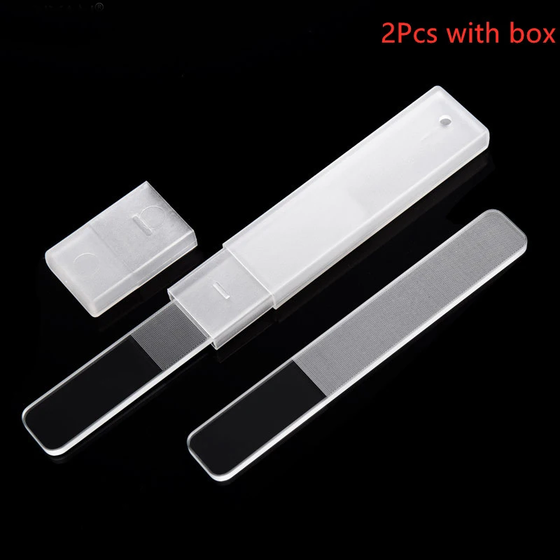 Transparente Glas Nagel Dateien Mit Box Schleifen Polieren Schleifen Erhellen Shiny Werkzeug Maniküre 2/5Pcs