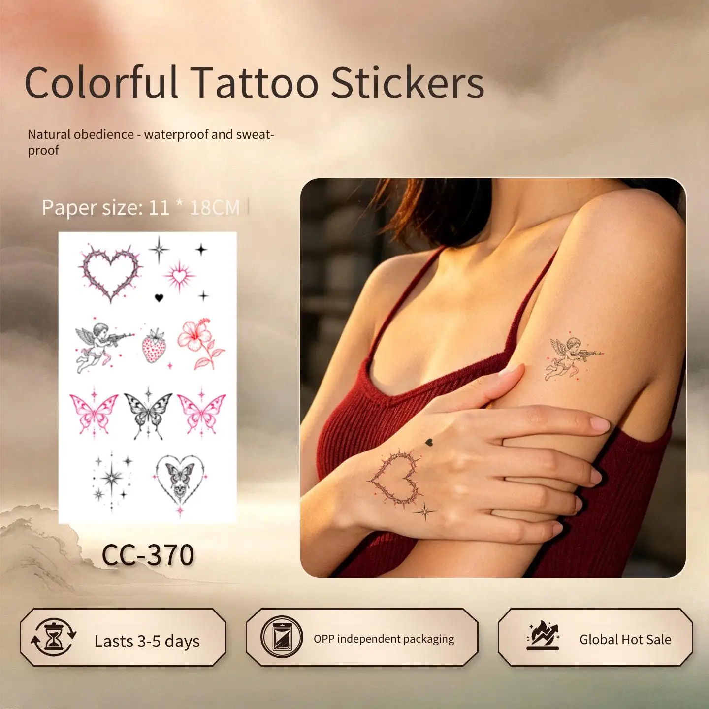 1 Sheet Per Pack Temporary Tattoo Sticker Waterproof Long Lasting Butterfly Flower Arm Collarbone for Women