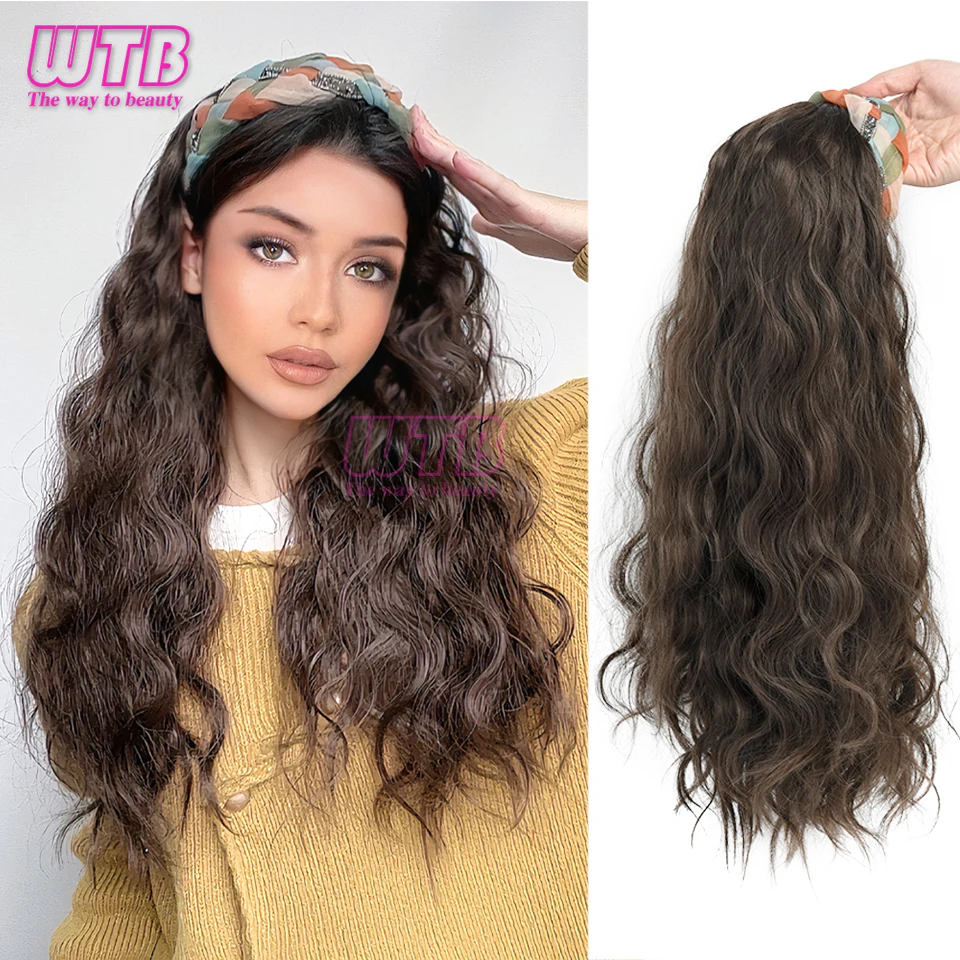 

Synthetic Long Wavy Headband Wig Cold Brown Women's With Head Hoop Long Wavy Hair Extension For Women Headband Wig Easy Wear