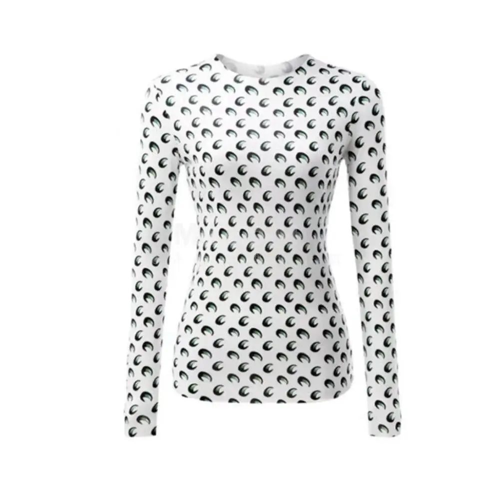 Summer Thin T Shirt Women Long Sleeve Layered Shadow Print Double Moon High Street Casual Stretchy Sunscreen Versatile Top
