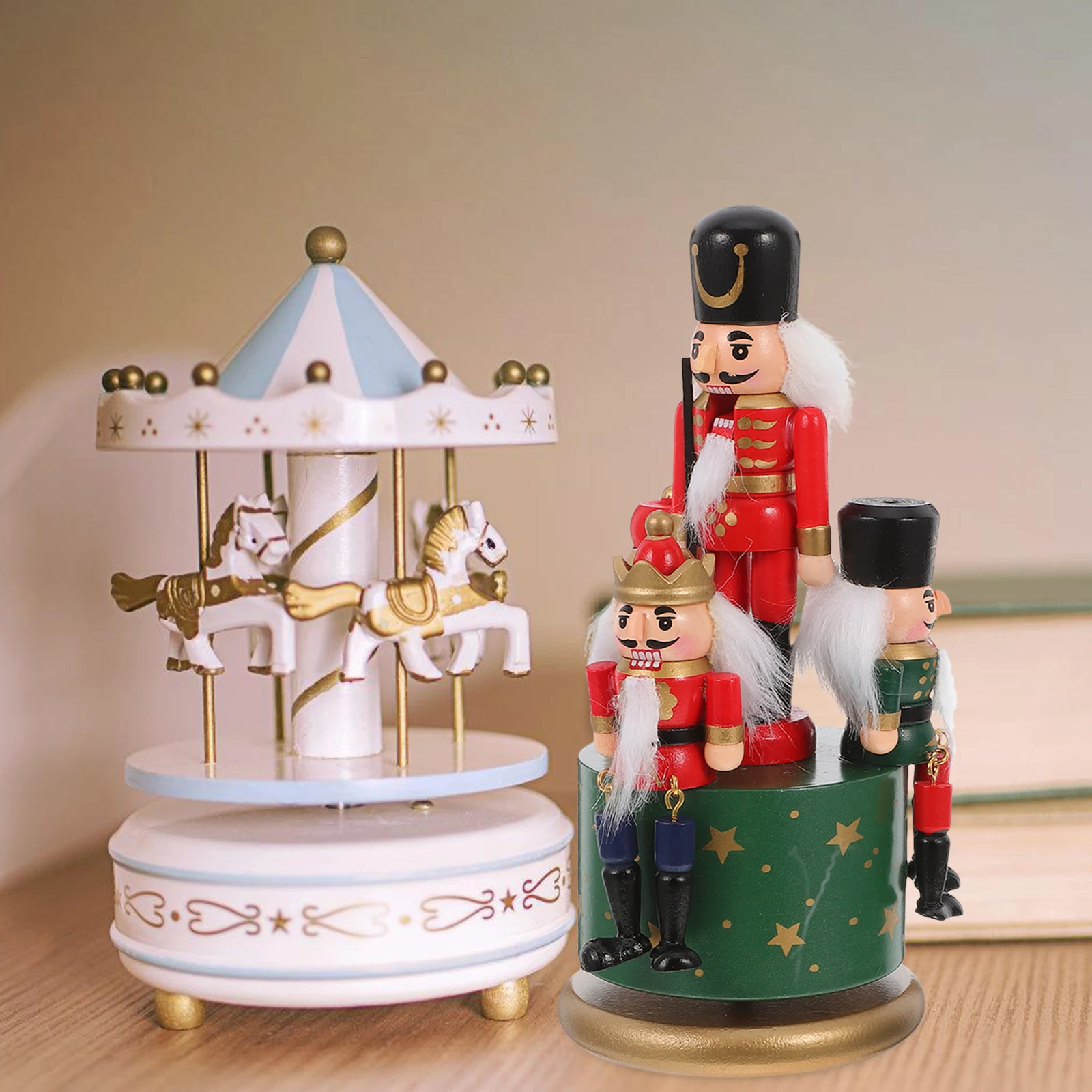 

Music Box Decoration European up Nutcracker s Necklace Simple Design Figure Tabletop Wood Christmas Ornaments