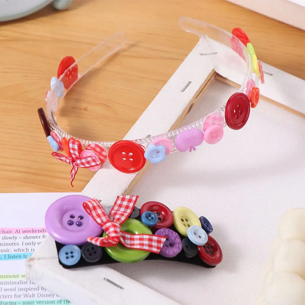 

Cute Dopamine Coloured Button Headband Face Washing Headwear Childishness Hairband Korean Style Y2k Bow Hair Clip Children