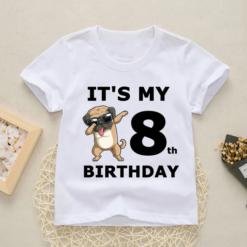 Happy Summer Puppy Birthday 6 to 10 Alphanumeric Combination Print Children\'s T-Shirt Boys Girls Birthday Gift Comfortable Child