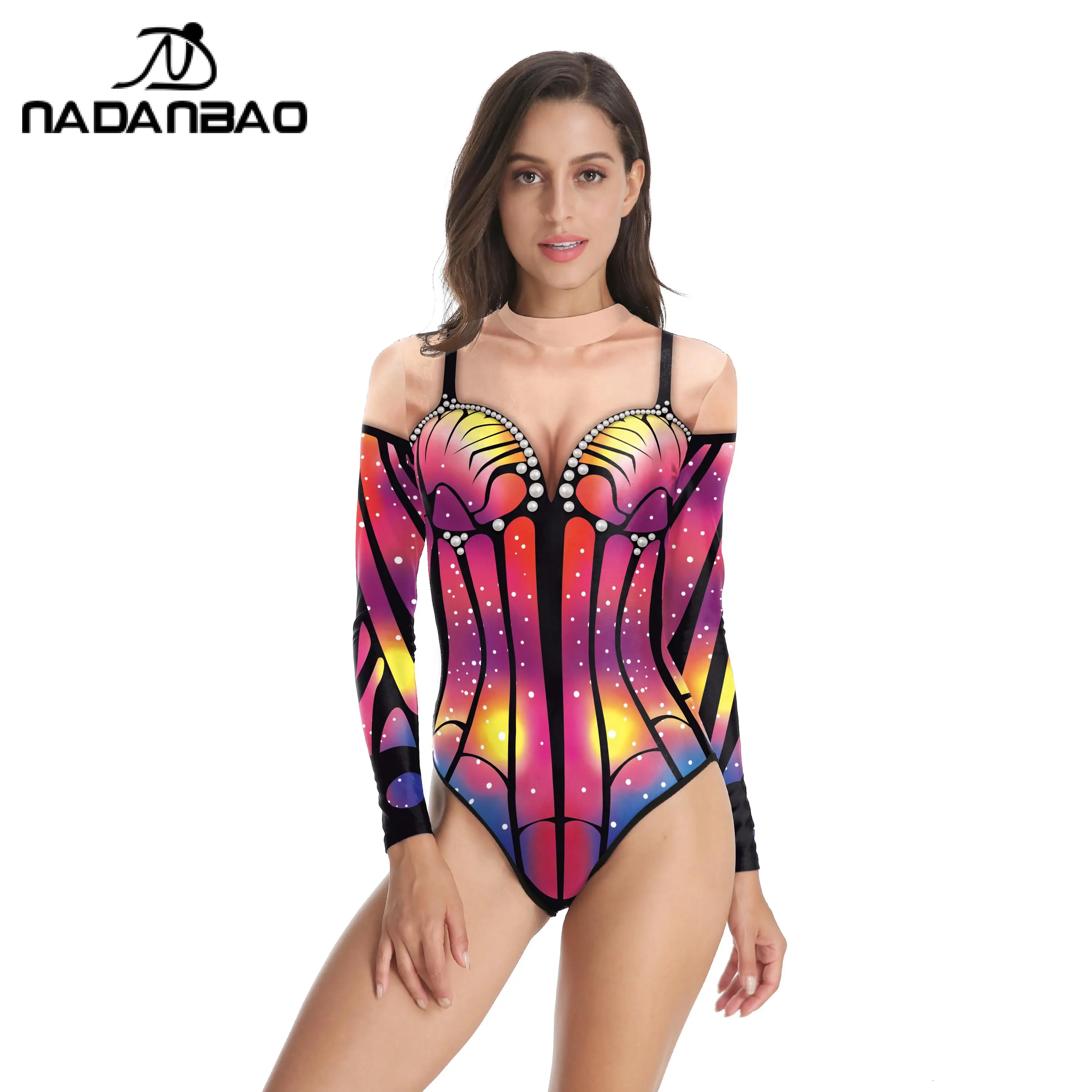 Nadanbao Mermaid Swimsuit Cosplay Costume Swimwear Women Travel Party Long Sleeve Swimsuit Female 3D Printing Bodysuit Beachwear