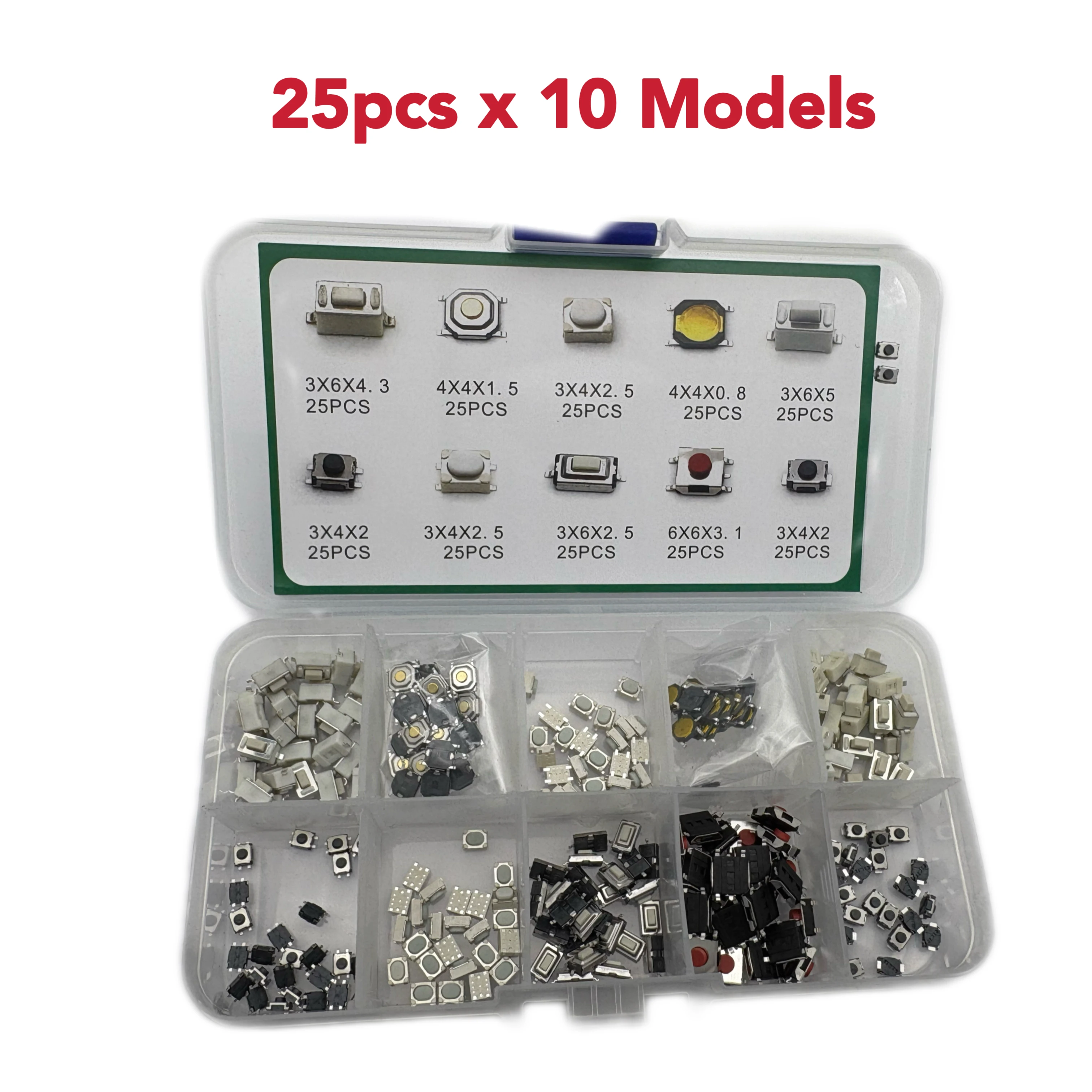 250pcs 10 Types Durable Car Remote Control Tablet Actile Push Button Switch Car Keys Button Touch Microswitch with Box