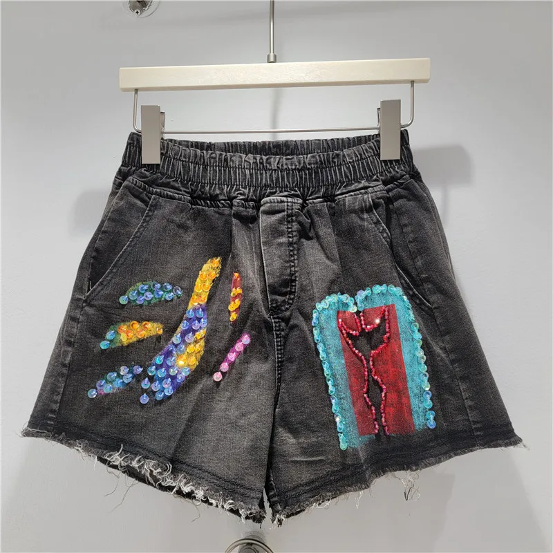 Trendy Brand Retro Denim Shorts 2025 Summer New European Heavy Industry Rough Edge Denim Shorts Women's Booty Shorts