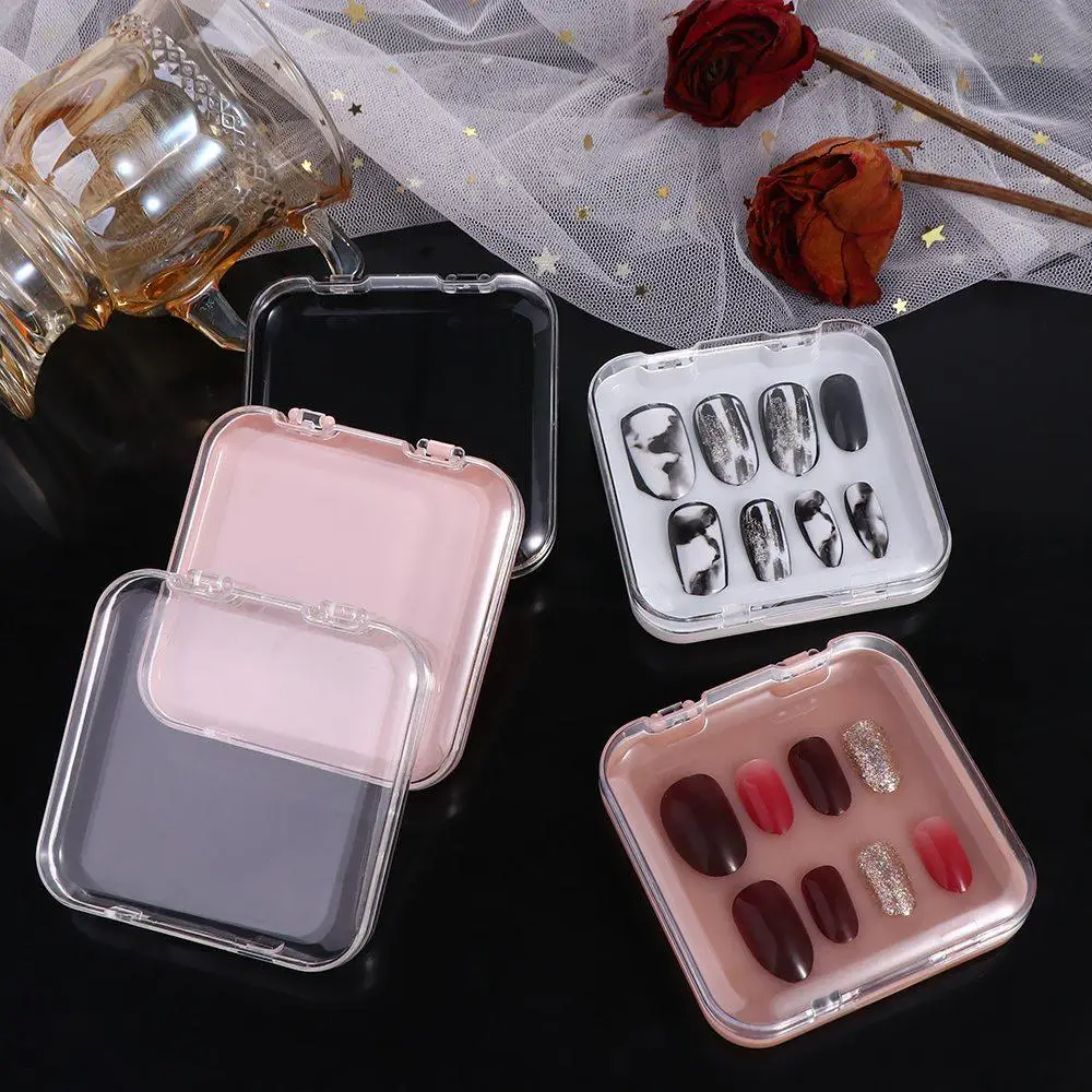 

1Pc Dustproof Nail Art Storage Box Wearable Nail Patch Display Board Box Transparent Plastic Makeup Organizer