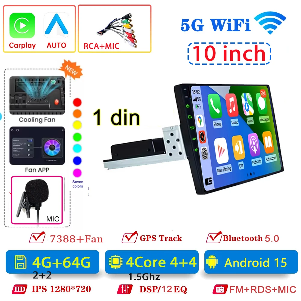 1 din 4 Core 4G 64G 9 10 inch Car play Android Radio Multimedia