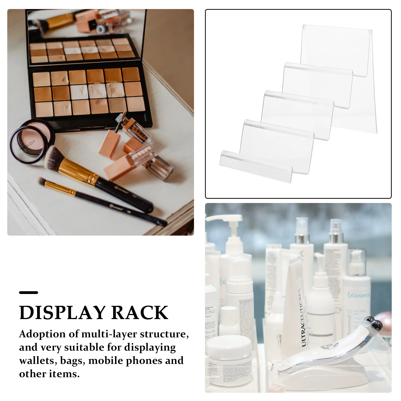 

Acrylic Wallet Display Stand Multi Function Cell Phone Holder Jewelry Rack Sturdy Practical Long Use Trapezoid Design Home Store
