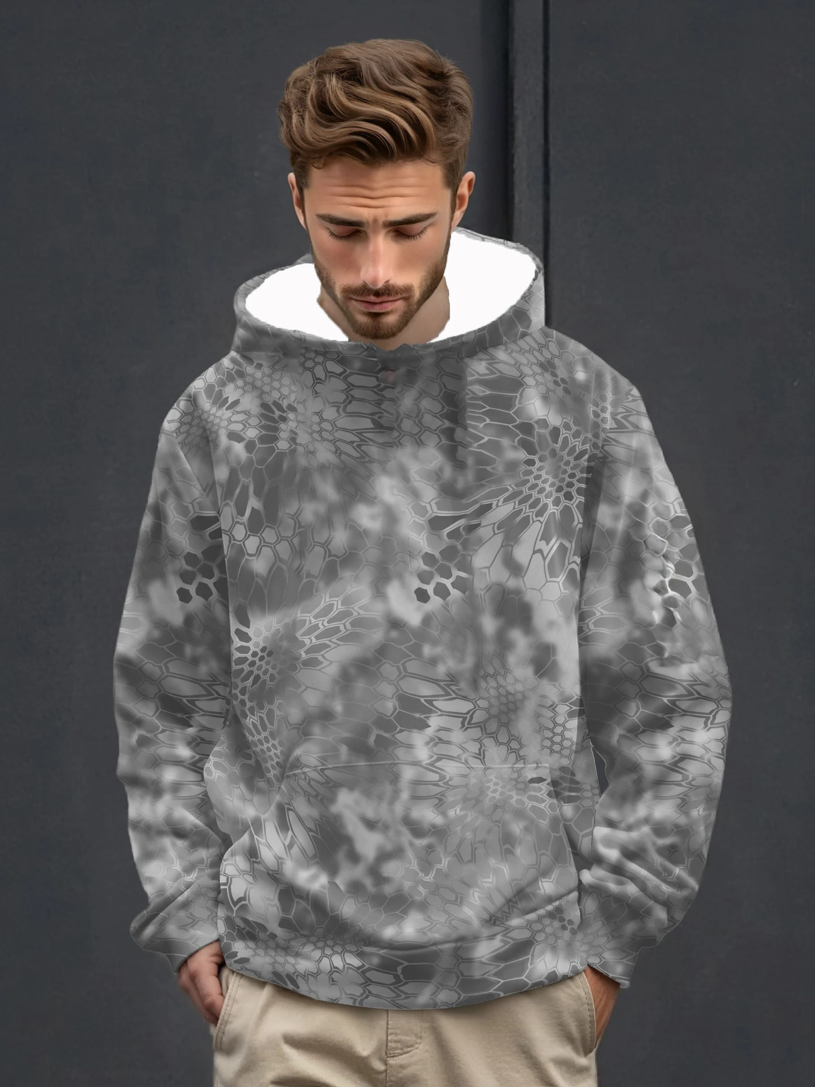 

Men's Geometric Abstract Print Hoodie Fashion Monochrome Floral Pattern Long Sleeve Casual Top Trendy Apparel For Daily Wear