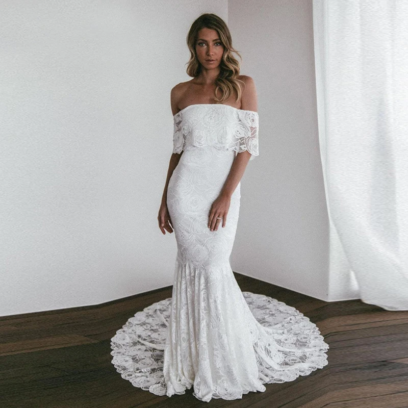 

Off Shoulder Wedding Dress for Women Bride Mermaid Lace Boho Bridal Gowns Civil Vestido De Noiva Robe de Mariee