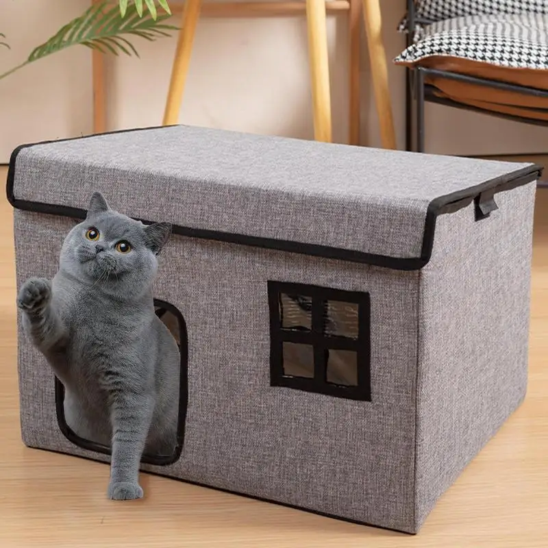 Multifunctional Cube Cat House Kitten Cooling House Large Winter Warm Imitation Linen Cat Safe Shelter For Cats Dogs Pets Kitten