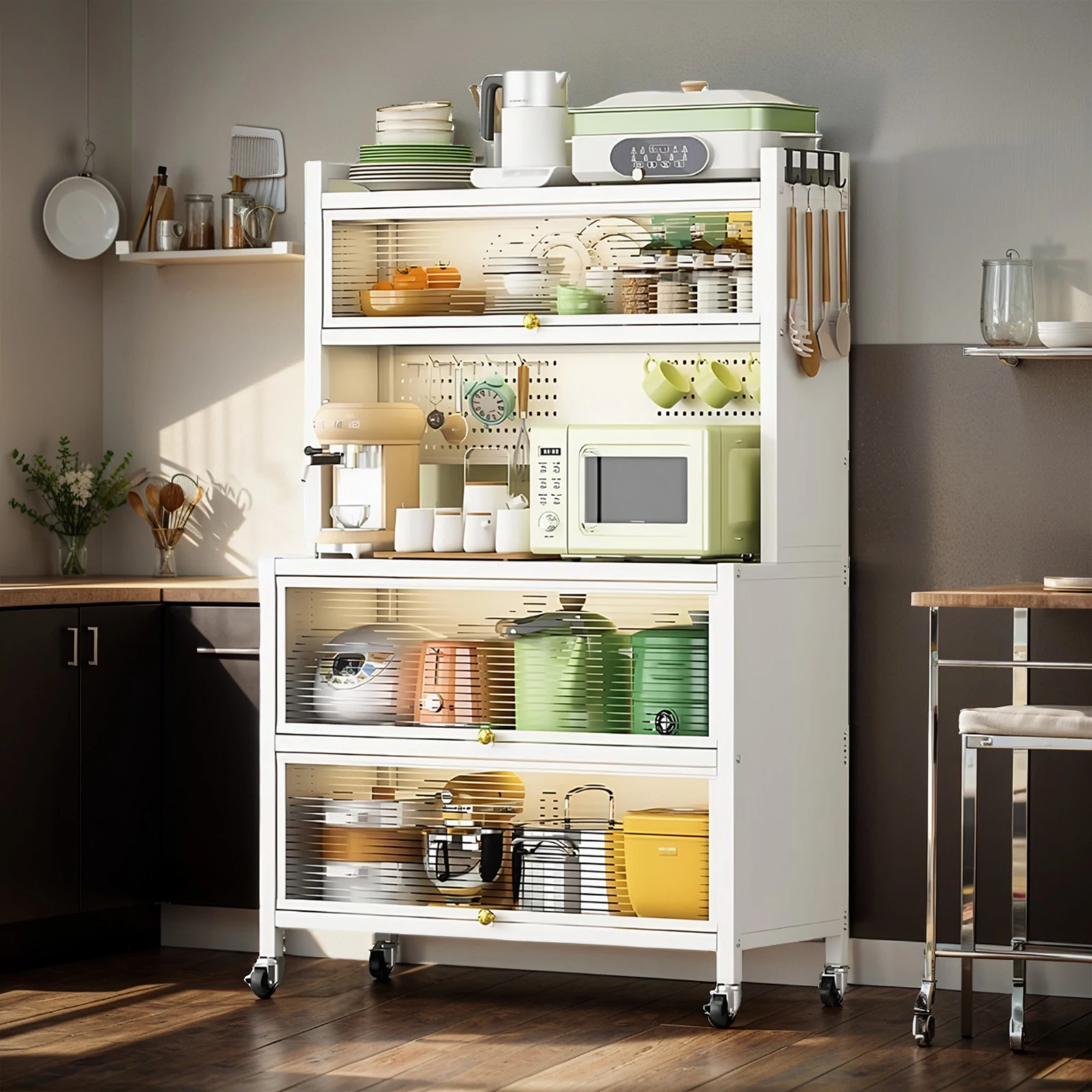 

Комод на колесиках, кухонная стойка, износостойкие кухонные шкафы для хранения, подвижный металлический шкаф-органайзер, горшок для микроволновой печи, полка для духовки