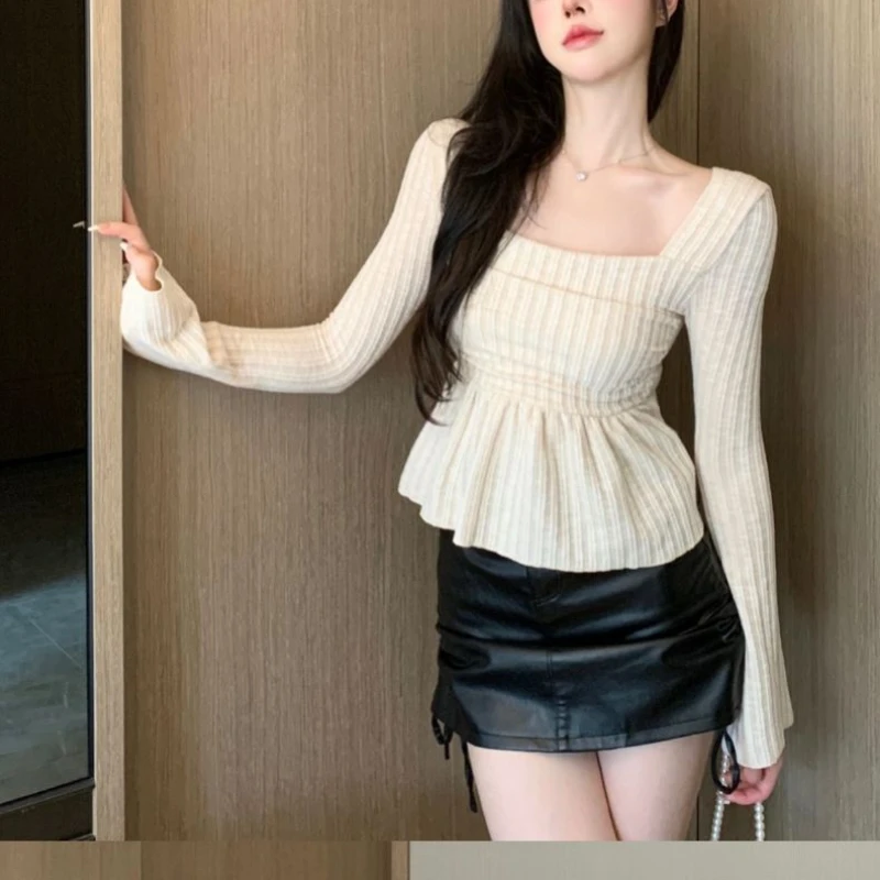 T-shirts Women Folds Elegant Stylish Casual Basics Vintage All-match Creativity Hotsweet Korean Style Ladies Graceful Charming