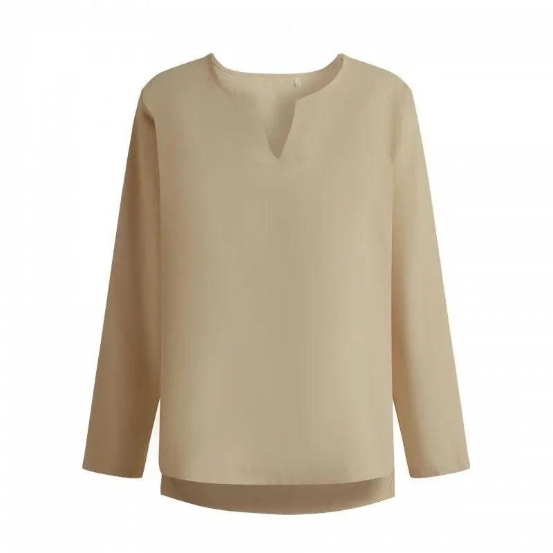 

Мужской хлопковый льняной воротник, длинный све irt, свободный крой, осень-зима, однотонный воротник-стойка, традиционный дизайн Swedi