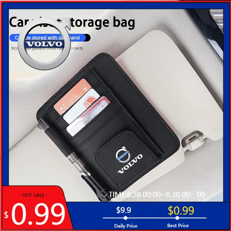 

2026 Hot For Volvo Steering Covers Car Visor Storage Bag ID Card Glasses Organized Clip For Volvo Xc60 Xc90 V40 V60 S60 V50 V90
