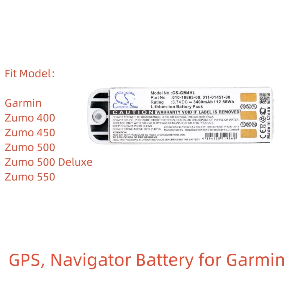 

Li-ion GPS, Navigator Battery for Garmin,3.7V,3400mAh,Zumo 500 Deluxe Zumo 550,010-10863-00 011-01451-00 011-01451-03