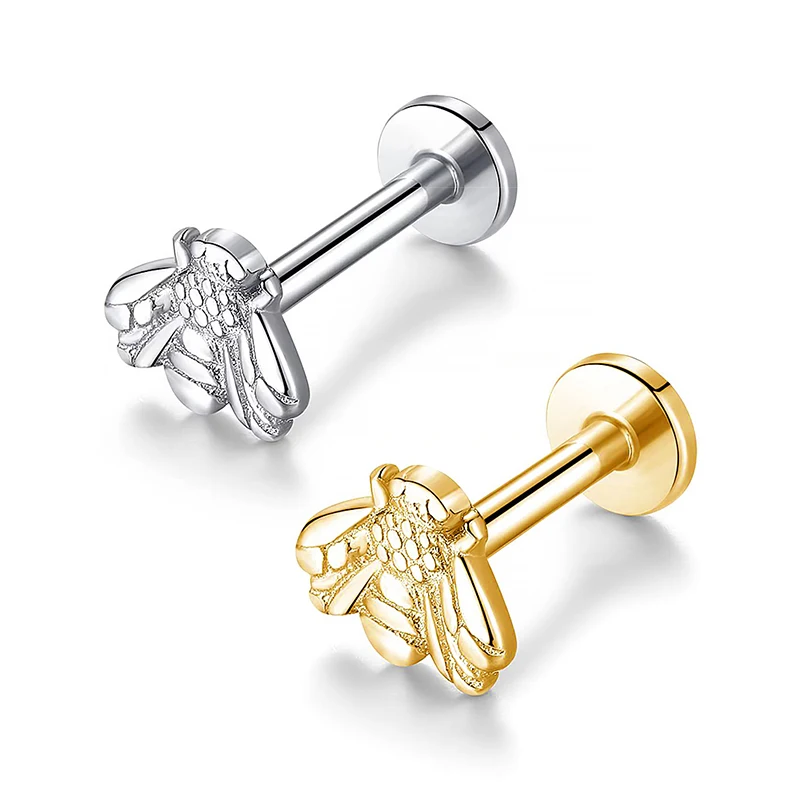 1PC Titanium Stud Earrings Internal Thread Labret Little Bee Lip Ear Studs Rings Tragus Cartilage Helix Piercing Body Jewelry