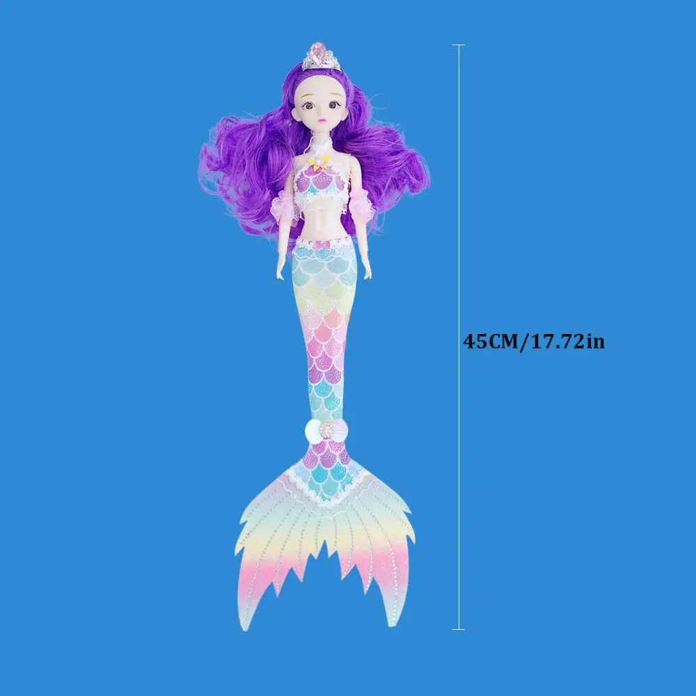 Bella bambola sirena da 45 cm, vestiti colorati, bambola principessa sostituibile, 11 giunti mobili, set di bambole Bjd carine (con luci e musica)