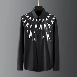 Brand Show Men's Shirt Long Sleeved Casual Business Dress Shirts Lightning Print Social Stage Singer Banquet Party Star Blouse