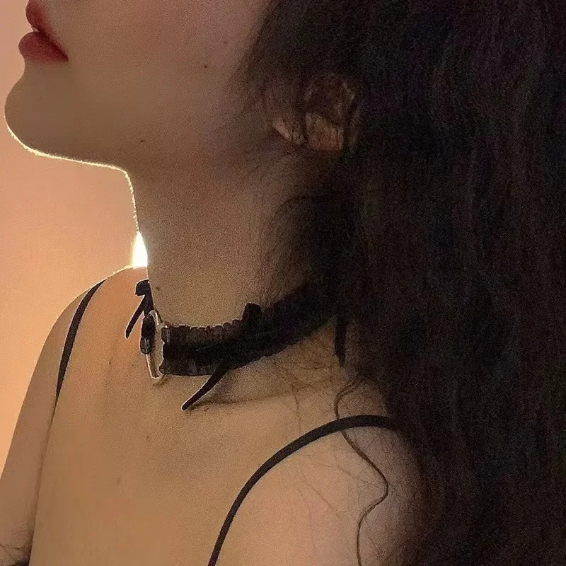 Original design Charm Harajuku Punk Sweet Simple Individuality Tide Fashion Maid Sex appeal Black Lolita Lace Love Choker
