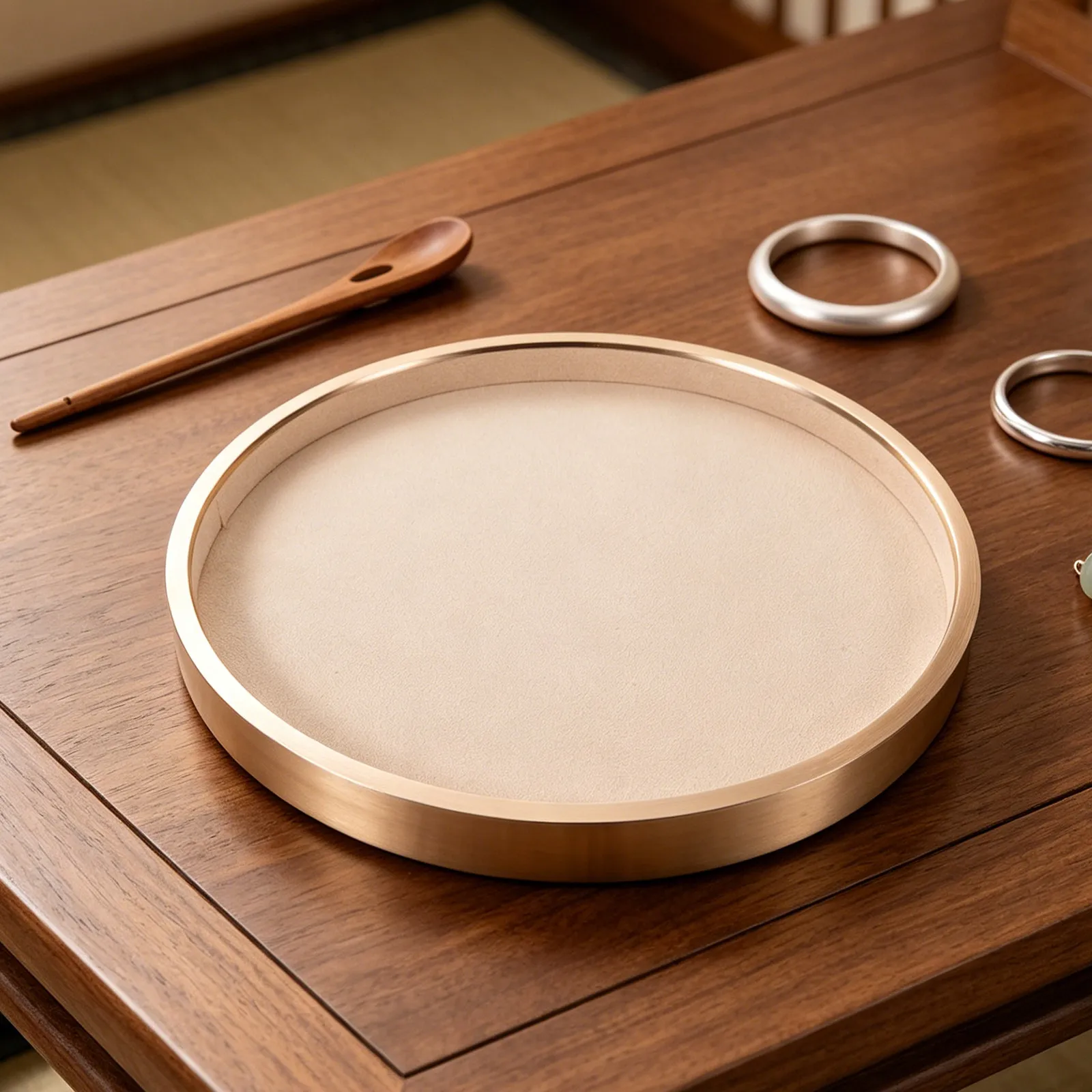

Metal Round Jewelry Tray Beige 11.65 Stylish Organizer Tray for Bracelets Earrings Necklaces Perfume Vanity Table Display