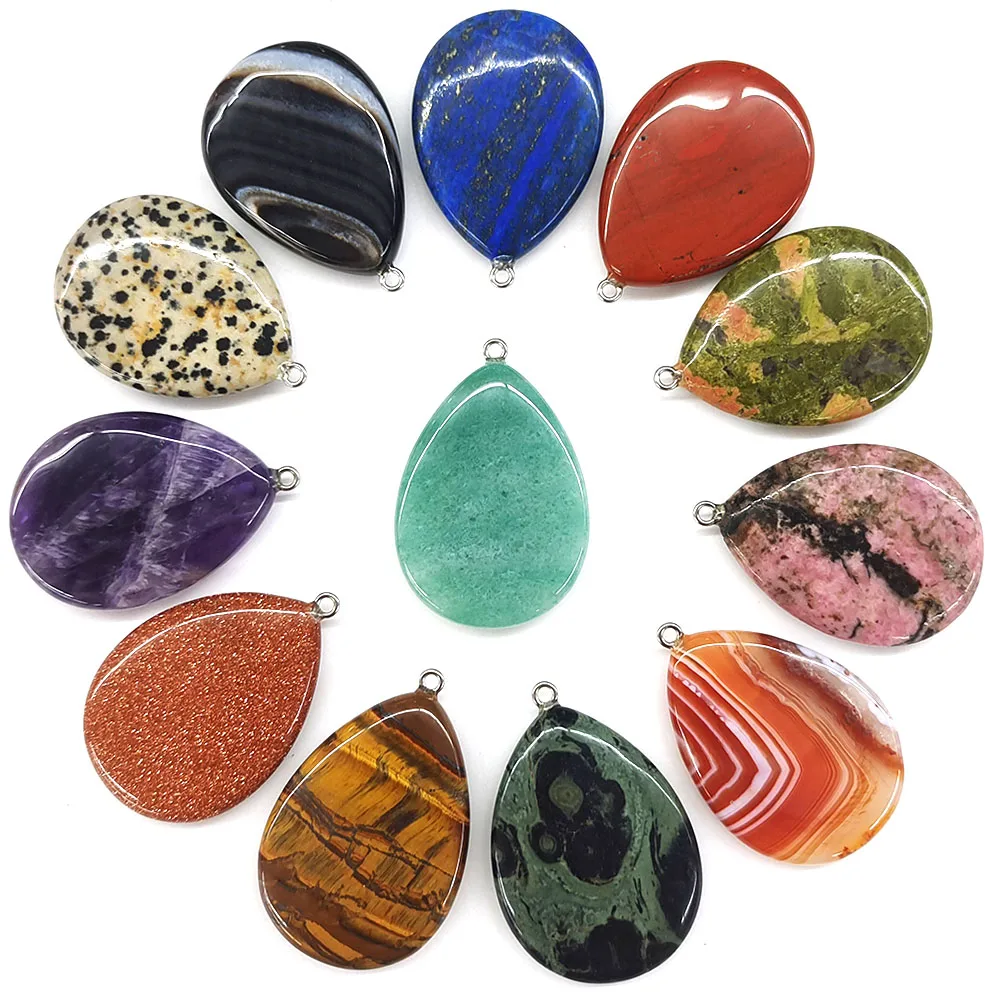 Natural Stones Water Drop Shaped Pendant Healing Crystals Amethyst Lapis Lazuli Gems for Jewelry Making DIY Accessories Necklace