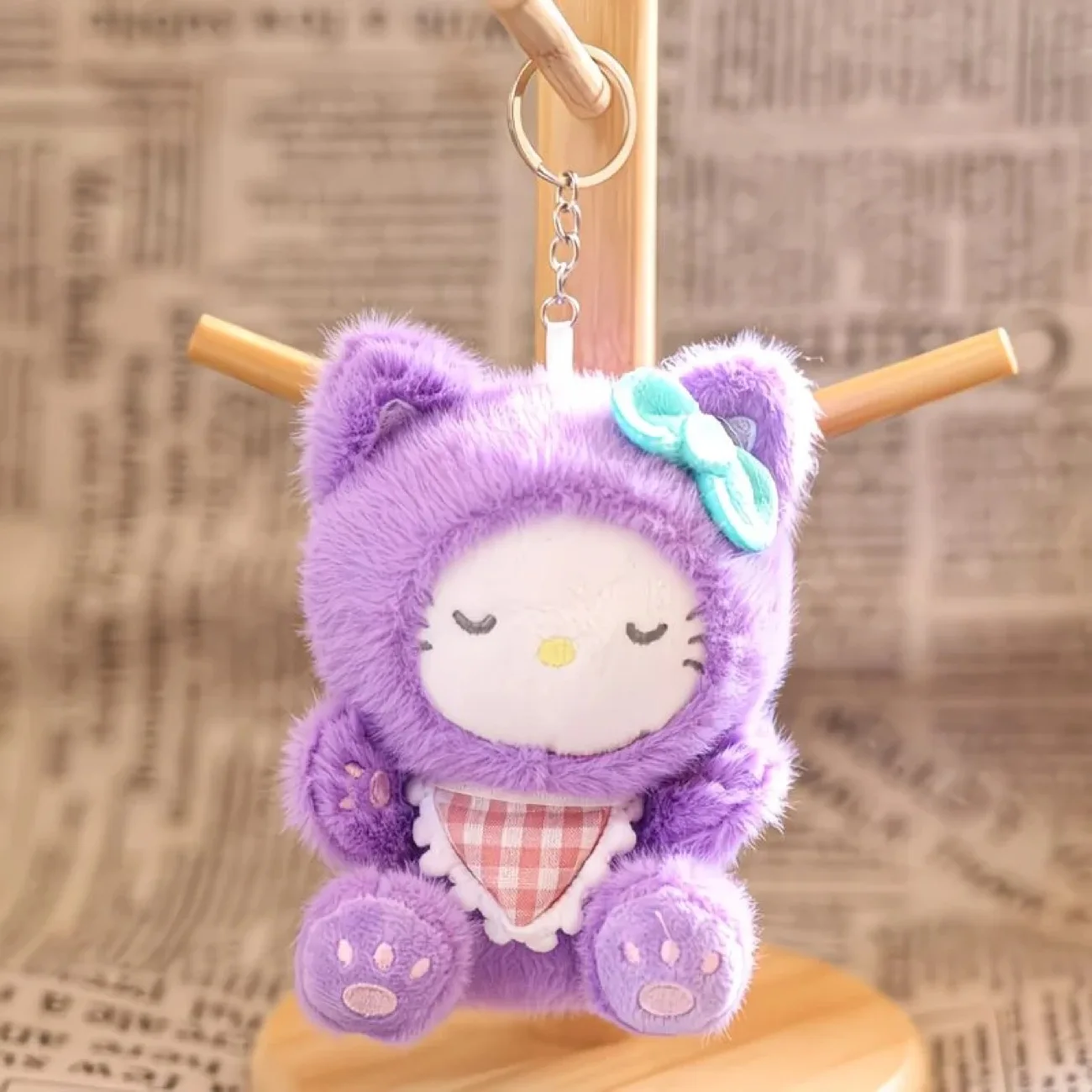 New Cartoon Sanrio Kawaii Hello Kitty Leopard Print Costume Hoodie Series Kitty Plush Doll Bag Charm KeyChain Girl Birthday Gift view 6