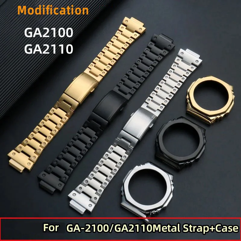 GA2100 Watch Accessories For Casio G-SHOCK GA-2100 Stainless Steel Strap metal Case Bezel GA2110 GA-B2100 Refitted men Watchband