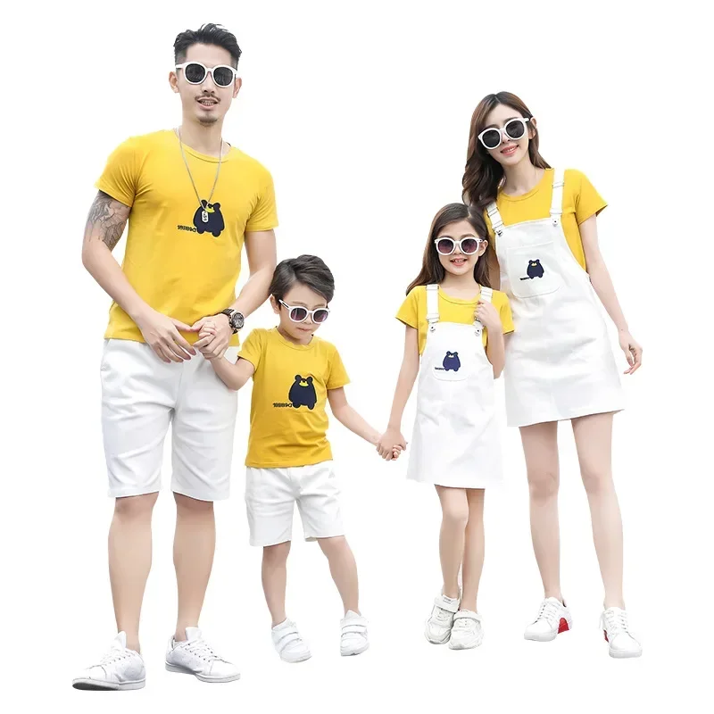 Passende Familien outfits Sommer Mutter Tochter Riemen Kleider Papa Sohn Baumwolle T-Shirt & Shorts Urlaub passende Paar Kleidung am Meer