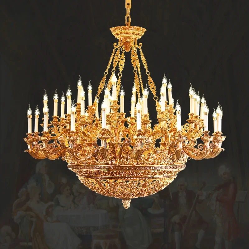 

Royal Empire Style Copper Ceiling Lamp Church Hotel Luxury Pendant Lights Big Size Brass Chandelier Luxury Huge Chandeliers