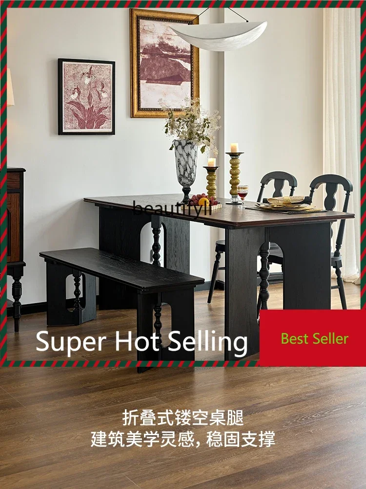 

G1218 G1218 All solid wood large board French retro tea table dining table and chairs rectangular square table workbench
