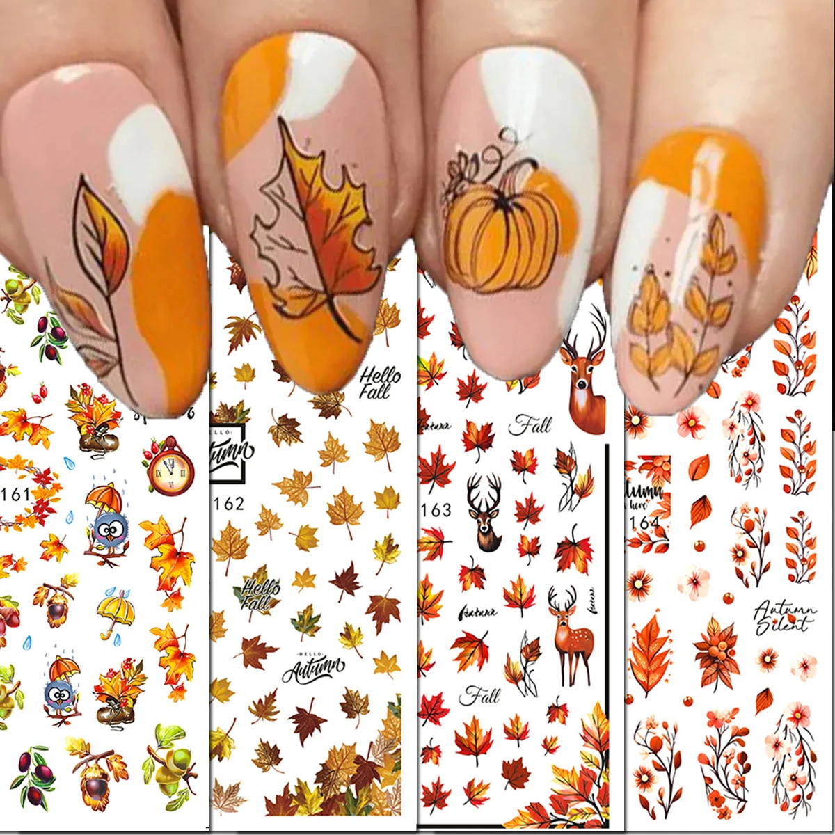 1pcs Autumn Maples Leaf Pumpkin Winter Red Flowers 3d Nail Stickers Self-adhesive Nail Decals For Nail Decorations Beauty DIY
