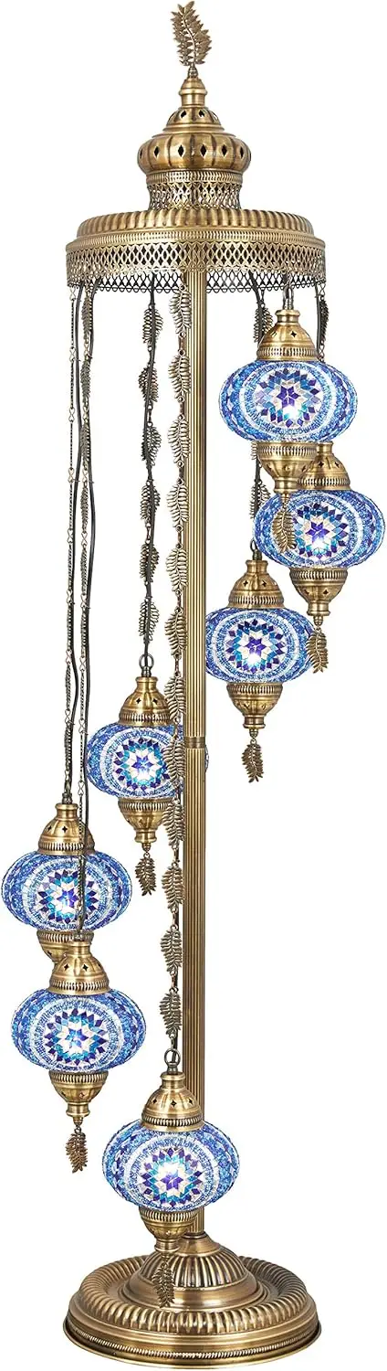 7 Big Globes Turkish Moroccan Mosaic Floor Lamp Light, Bohemian Boho Tiffany Mosaic Floor Lamp with North American Plug & Socket