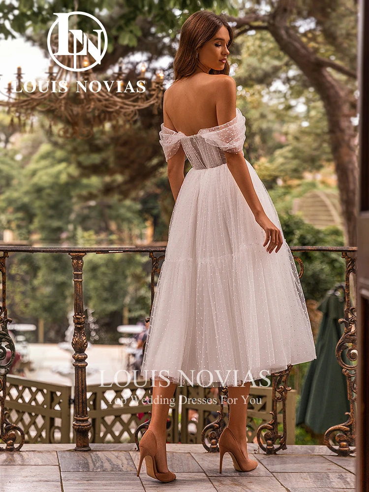 LOUIS NOVIAS A-Line Wedding Dress Sexy Sweetheart Mid-Cal Bridal Gown Off the Shoulder Polka Dot Wedding Gown Vestidos De Novia