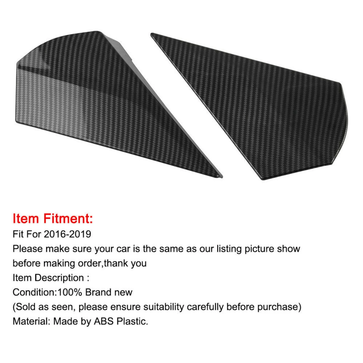 

L39A-1Pair Carbon Fiber Style Rear Window Side Spoiler Wing Strip Protection Trim For Toyota C-HR CHR 2016-2019