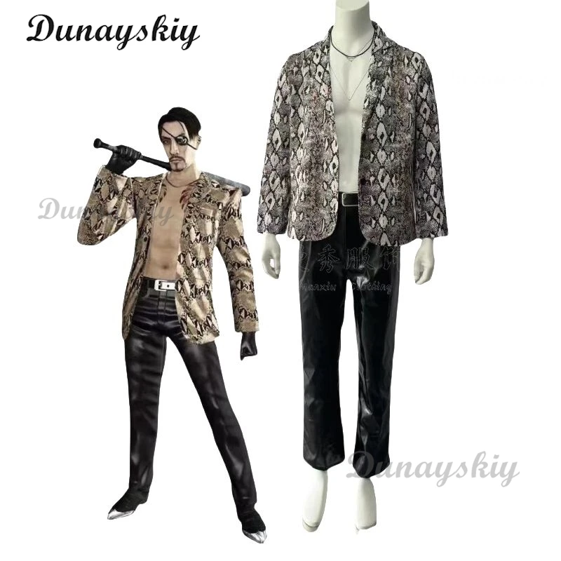 Yakuza Goro Majima Cosplay Costume Wig Suit Halloween Black Shoes Halloween Carnival Party Role Play Costume Props Women Men