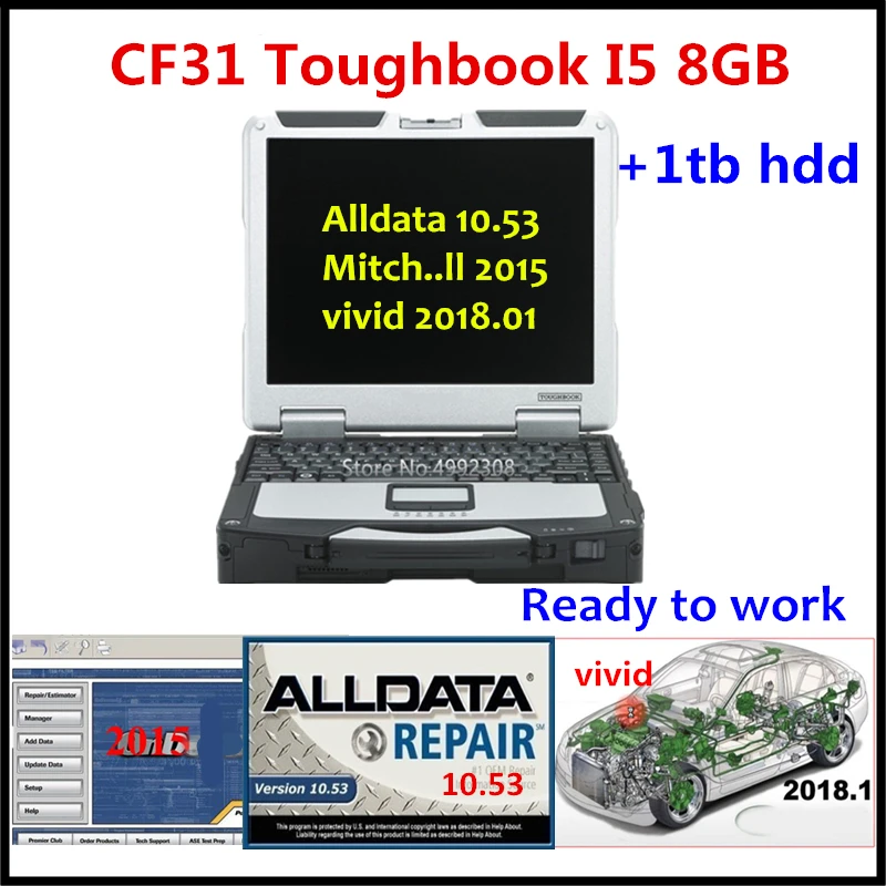 Used Toughbook CF31 CF-31 Laptop i5 8G RAM with Alldata 10.53,Mitch..ll OD5,Vivid 2018.01 Installed on 1TB HDD Ready to work