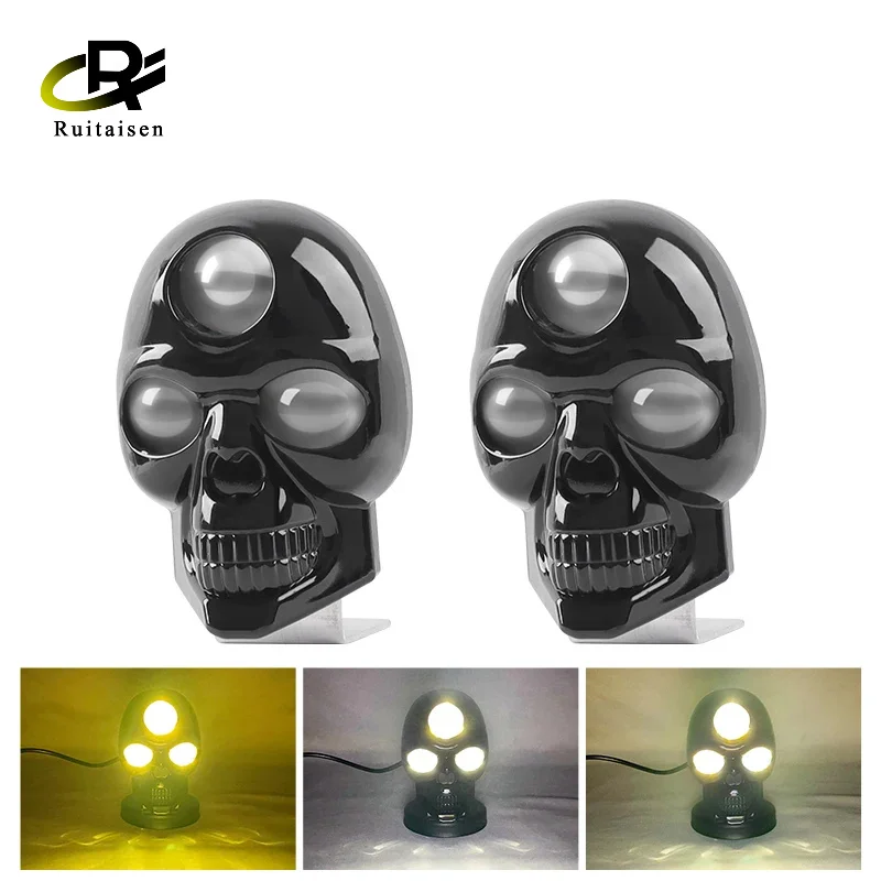 

Plastic Motorcycle LED Headlight Skull Waterproof Lamp Fog Light for Electric Projector Lens Spotlight Motor Accessories Light
