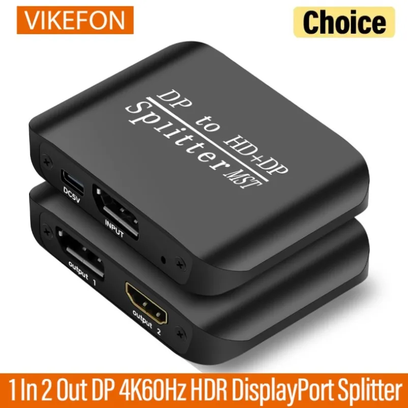 1 In 2 Out DP 4K60Hz HDR DisplayPort Splitter DP to DP + HDMI-Compatible Adapter Extender for Laptop PC Monitor TV Projector