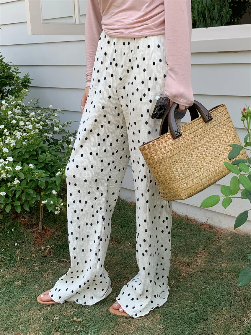 

Alien Kitty Wide Leg Summer Pants Women Polka Dots Casual Sunscreen 2024 New Gentle Casual Full Sleeve Office Lady T-Shirts