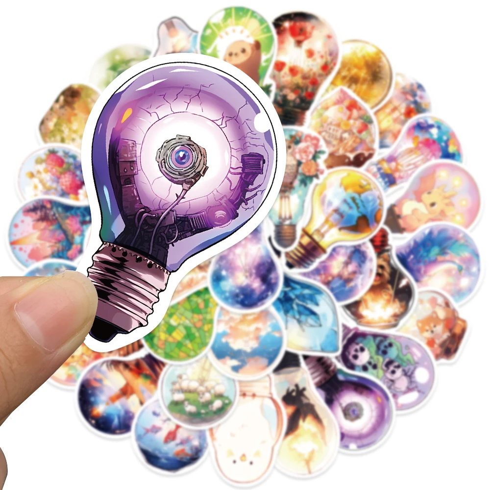 50Pcs INS Style Bulb World Cartoon Stickers Cute DIY Luggage Skateboard Phone Guitar Cool Graffiti Girl Sticker Decals Toy