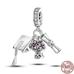 HOT SALE 925 Sterling Silver Degree Certificate Doctoral Cap Charms Beads Fit Original Pan Bracelet Pendant Necklace Jewelry