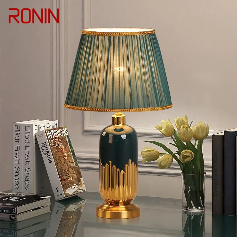 RONIN-Candeeiro de Mesa Cerâmica LED Moderno, Luz Nórdica de Cabeceira Verde Simples e Criativo, Sala de Estar e Decoração do Quarto