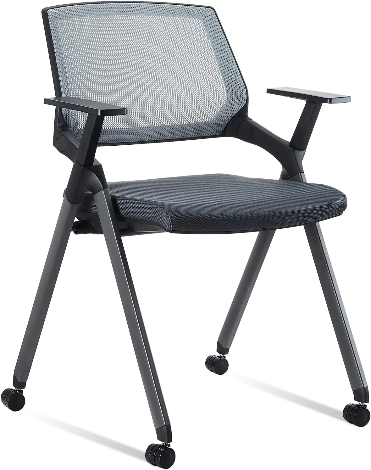 

Mesh Guest Reception Stack Chairs with Caster Wheels and Arms for Office School Church Conference Waiting Room Gray