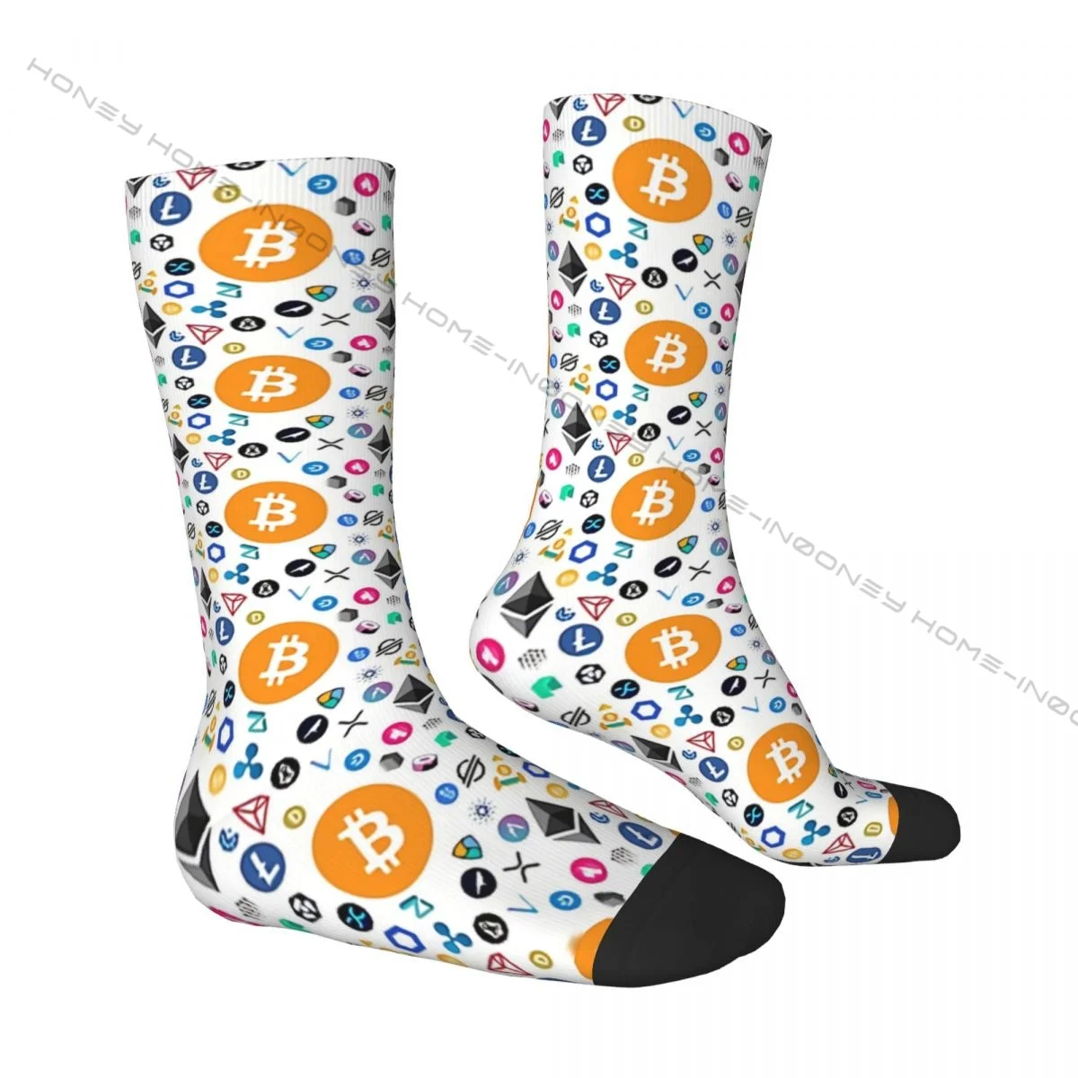 Happy Men's Socks Bitcoin Art Vintage Harajuku Crypto Icon Hip Hop Seamless Crew Crazy Sock Gift Pattern Printed