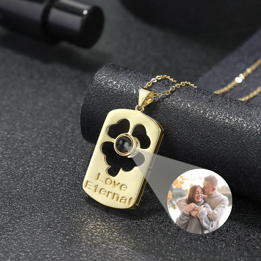 Flower Four Leaf Pendant Necklace for Women Custom Photo Projection Photo Necklace 925 Chain Birthday Gift for Girlfriend